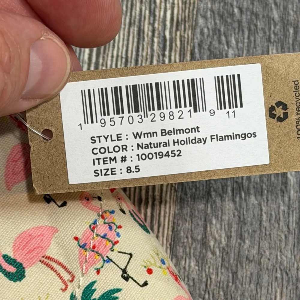 TOMS Belmont Natural Holiday Flamingos Canvas Slip On Flats Womens 8.5 Florida - Picture 4 of 8